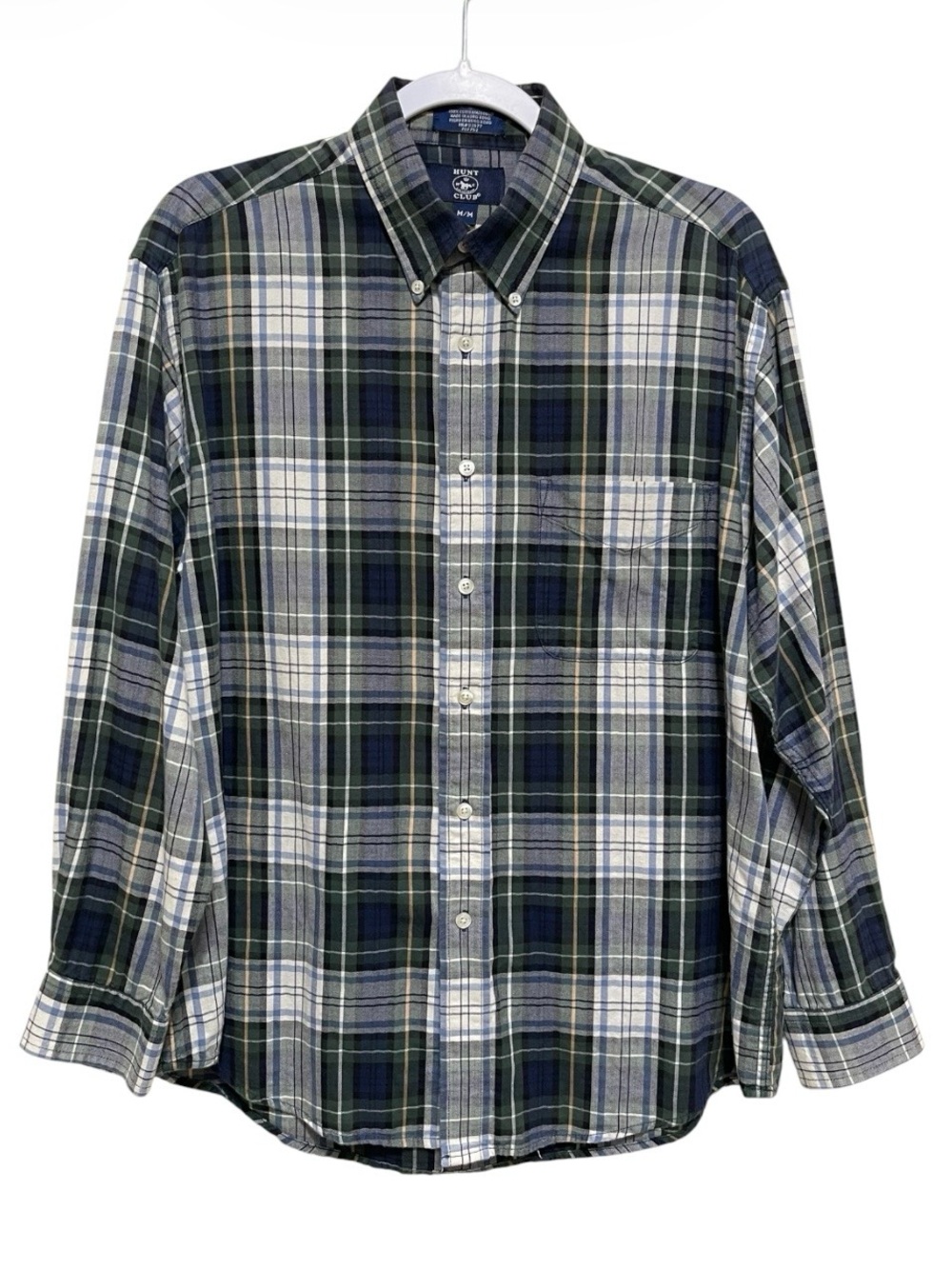 Hunt Club Tartan Plaid Button Down Lightweight Flannel Shirt 100% Cotton Men M